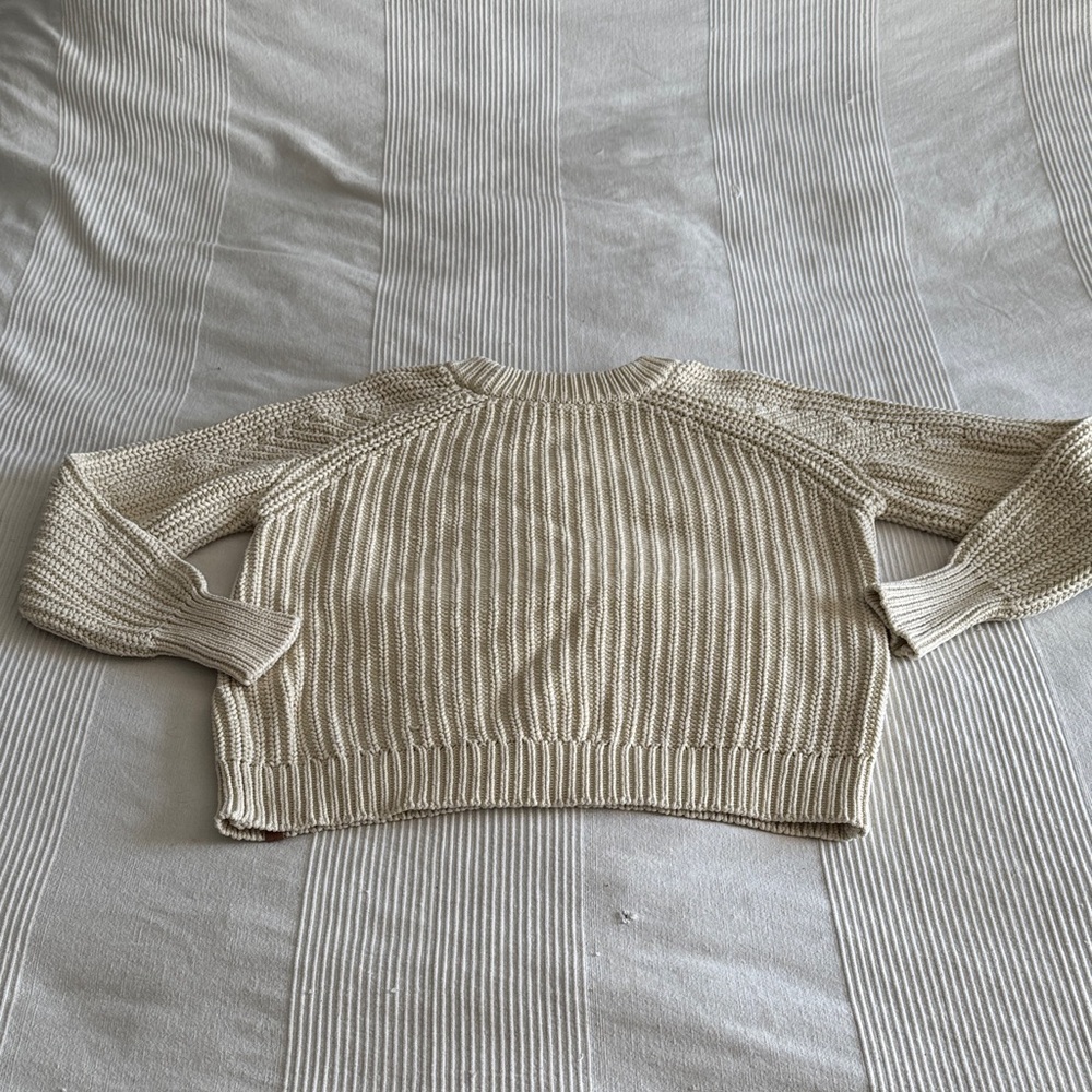 Roots Cabin Cream Knit Crewneck Sweater Size Small - Picture 3 of 6